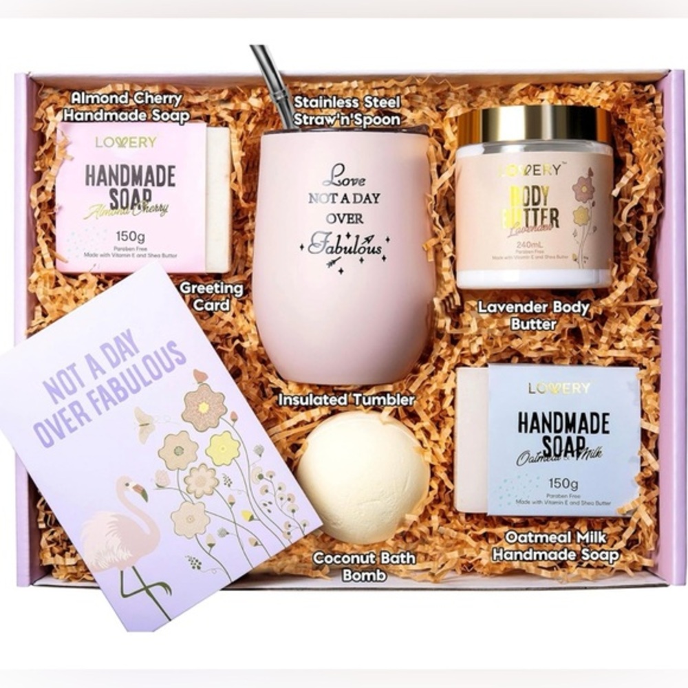 Lovery “not a day over fabulous” spa kit, soap, body butter, tumbler
